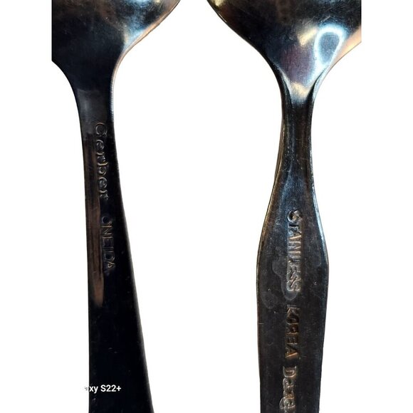 Vintage Baby Utensils Set Of 5 - 3 Teaspoons & 2 Forks - Silver Stainless, 2 Ger - Picture 11 of 13